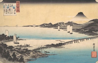 Seta no Sekisho. Atardecer, Seta. Lago Biwa de Ando Hiroshige