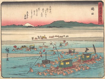 Shimada, Oigawa Shun-Gan, Orillas del Río Oi, ca. 1838 de Ando Hiroshige