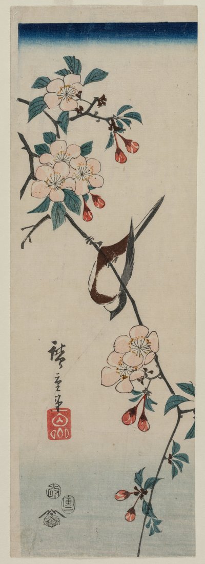 Pequeño pájaro golondrina en rama de cerezo, 1854 de Ando Hiroshige