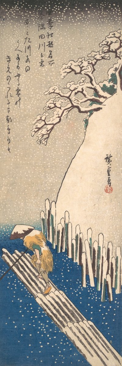 Nieve en el río Sumida, ca. 1835 de Ando Hiroshige