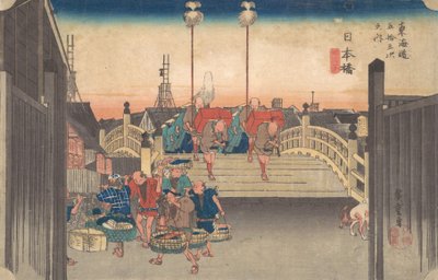 Estaciones Uno: Vista matutina de Nihonbashi, ca. 1833-34 de Ando Hiroshige