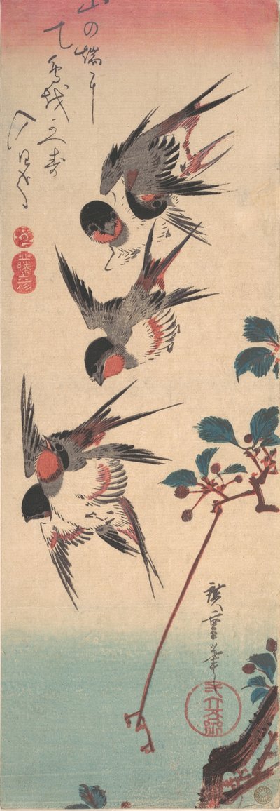 Golondrinas y cerezo silvestre, ca. 1834 de Ando Hiroshige