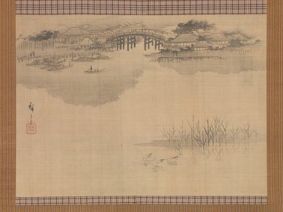 El puente Imado al pie del monte Matsuchi, siglo XIX de Ando Hiroshige