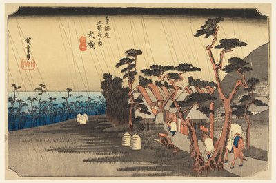 La Lluvia de Tora (Oiso, Tora-ga-ame), en Las Cincuenta y Tres Estaciones del Camino Tokaido de Ando Hiroshige