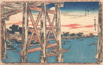 Luna crepuscular en el puente Ryogoku de Ando Hiroshige