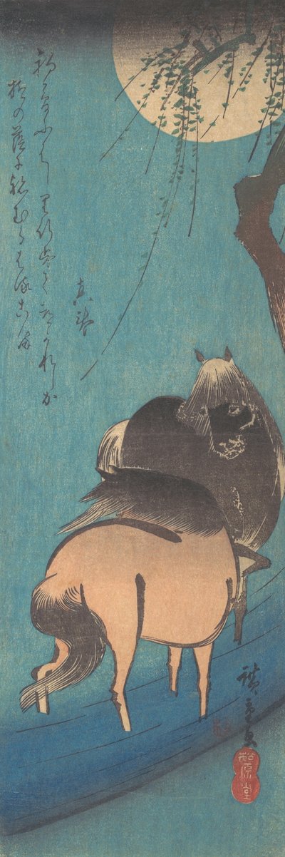 Dos caballos bajo la luna de Ando Hiroshige