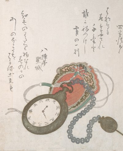 Reloj de bolsillo occidental de la colección de la lluvia de primavera Harusame shu, vol. 3, fechado 1823 de Ando Hiroshige