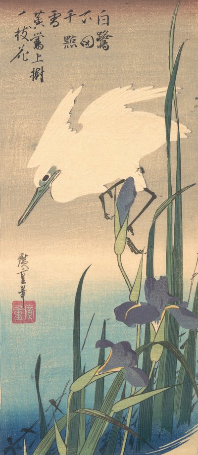 Garza blanca e iris de Ando Hiroshige