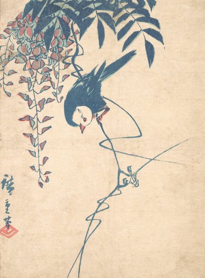 Glicinia y pájaro de cabeza blanca, ca. 1842 de Ando Hiroshige