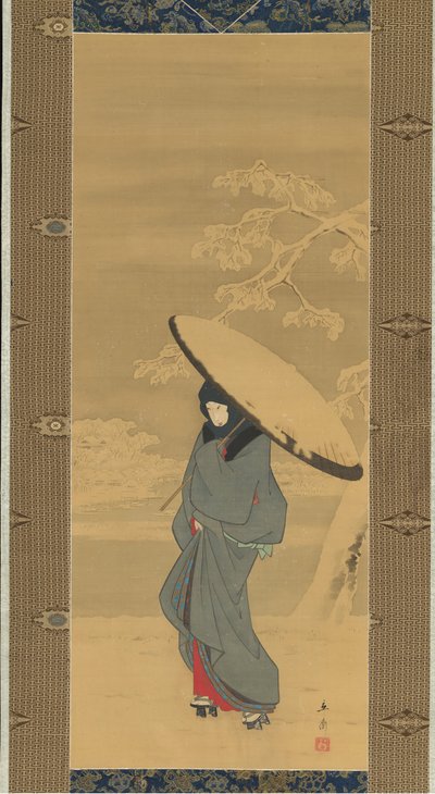 Mujer caminando en la nieve, 1840s-principios de 1850s de Ando Hiroshige