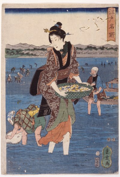 (Gran figura femenina vadeando) de Ando or Utagawa Hiroshige