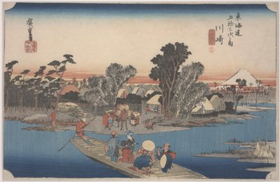 Un Ferry en el Río Rokugo de Ando or Utagawa Hiroshige