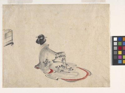 A Woman Bowing (tinta y color sobre papel) de Ando or Utagawa Hiroshige
