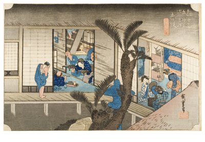 Akasaka: Posada con sirvientas de la serie Las Cincuenta y Tres Estaciones del Tokaido, c.1831-1834 (xilografía sobre papel) de Ando or Utagawa Hiroshige