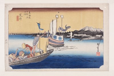 Arai: Barco de ferry (Arai, watashibune no zu) de Ando or Utagawa Hiroshige