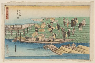 Barcos Atracando en Hachikenya de Ando or Utagawa Hiroshige