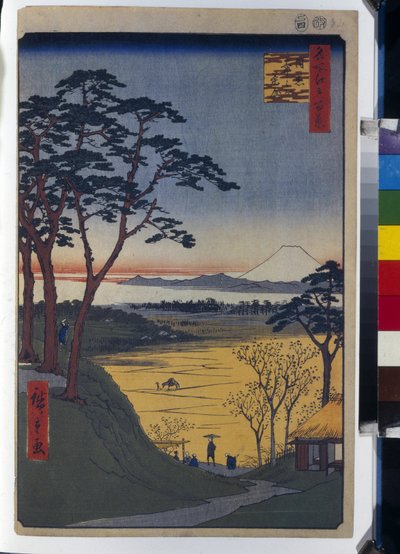 Cien vistas famosas de Edo: Casa de té del abuelo en Meguro de Ando or Utagawa Hiroshige