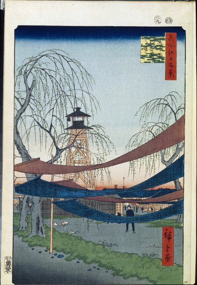 Cien vistas famosas de Edo: Campo de equitación Hatsune en Bakuro-cho de Ando or Utagawa Hiroshige
