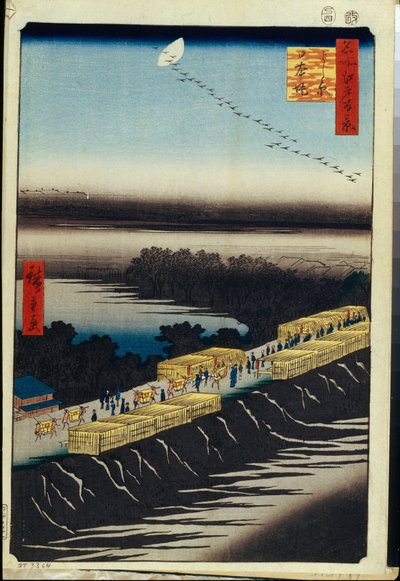 Cien vistas famosas de Edo: Terraplén Nihon y Yoshiwara de Ando or Utagawa Hiroshige