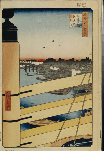 Cien vistas famosas de Edo: Puentes Nihonbashi y Edobashi de Ando or Utagawa Hiroshige
