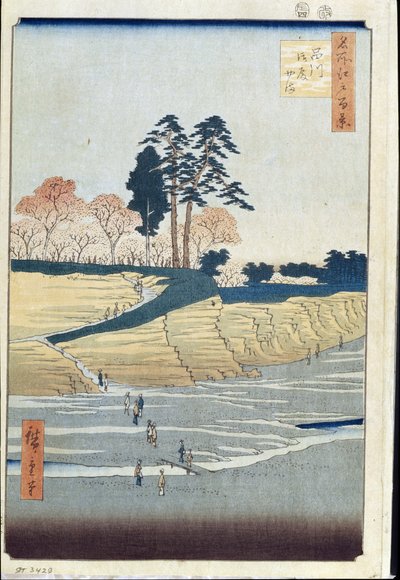Cien vistas famosas de Edo: Colina del Palacio en Shinagawa de Ando or Utagawa Hiroshige