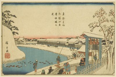 Pozo de cerezos en el foso de Benkei fuera de Sakurada de Ando or Utagawa Hiroshige