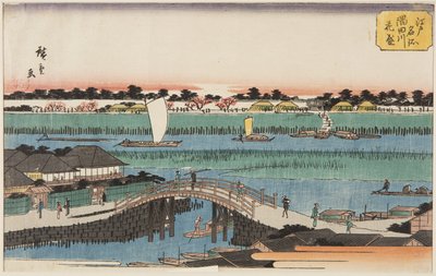 Cerezos en flor a lo largo del río Sumida de Ando or Utagawa Hiroshige