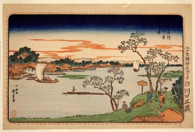 Cerezos en hoja junto al río Sumida, de la serie Sitios Famosos en la Capital del Este, c.1831 de Ando or Utagawa Hiroshige