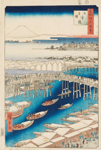 Limpieza después de la nieve en el puente de Nihonbashi de Ando or Utagawa Hiroshige