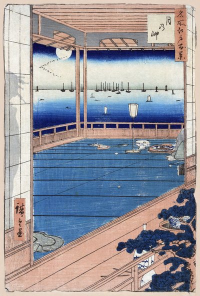 Impresión japonesa: Moonlight. Serie cien vistas famosas de Edo. (Claro de luna. Cien vistas famosas de Edo). Obra de Utagawa Hiroshige (1797-1858), xilografía de Ando or Utagawa Hiroshige