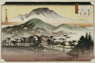 Campana vespertina en el templo Mii, de la serie "Ocho vistas del lago Biewa" de Ando or Utagawa Hiroshige