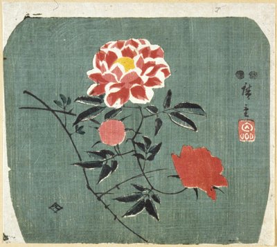 Abanico: Rosa de Ando or Utagawa Hiroshige