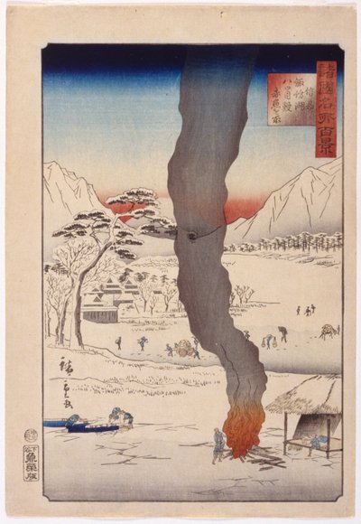Pesca en el lago Suwa de Shinano de Ando or Utagawa Hiroshige