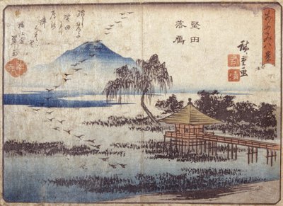 Geese Descending At Katada (xilografía en color) de Ando or Utagawa Hiroshige