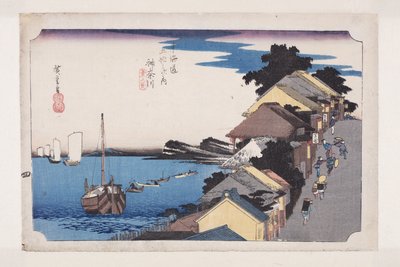 Kanagawa: Vista del terraplén (Kanagawa, dai no kei) de Ando or Utagawa Hiroshige