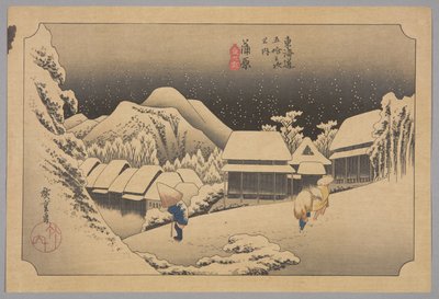 Kanbara: Nieve nocturna (Kanbara, yoru no yuki) de Ando or Utagawa Hiroshige