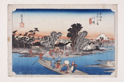 Kawasaki: El ferry de Rokugō de Ando or Utagawa Hiroshige