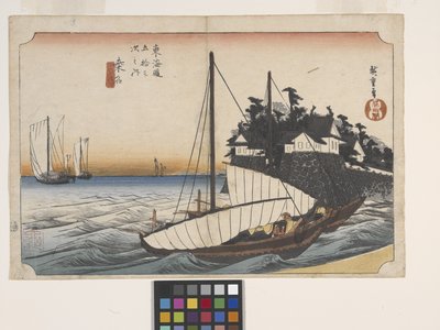 Kuwana, Schichi-Ri Watahshi-Guchi (Puerto de Kuwana) (xilografía en color) de Ando or Utagawa Hiroshige