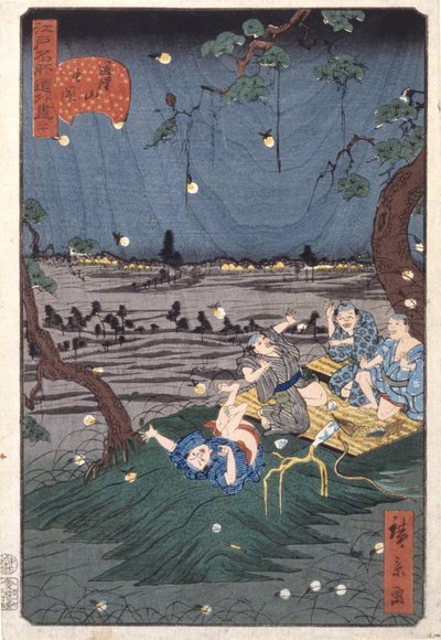 Escuchando a los grillos en D?kanyama (20) (D?kanyama Mushikiki) (xilografía en color) de Ando or Utagawa Hiroshige