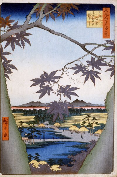 Arces a Mama con el Templo Tekona y el Puente Tsugi. 1857. Impresiones de Katsushika (Utagawa) Hiroshige (1797-1858). de Ando or Utagawa Hiroshige