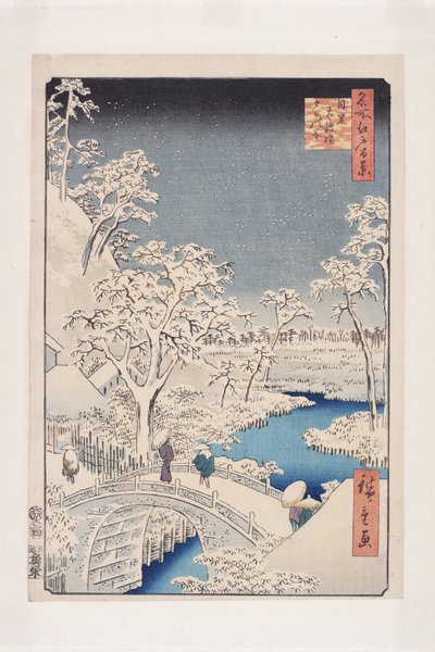 Puente de tambor de Meguro y colina del atardecer de Ando or Utagawa Hiroshige