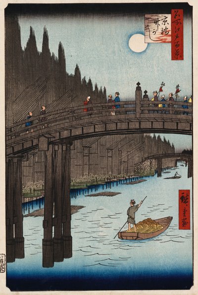 Pino de observación de la luna, Ueno, de Cien vistas de lugares famosos en Edo de Ando or Utagawa Hiroshige