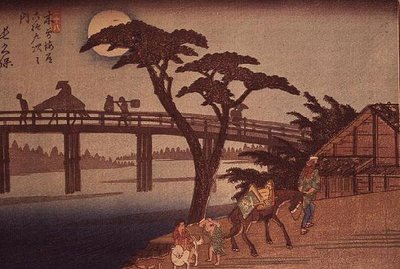 Luz de luna sobre Nagacubo, c.1840 (impresión en bloque de madera en color de formato horizontal yoko-e) de Ando or Utagawa Hiroshige