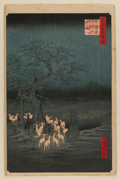 Hogueras de Nochevieja en el Árbol Cambiante, Oji de Ando or Utagawa Hiroshige