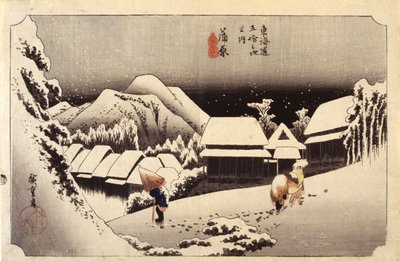 Nieve nocturna en Kanbara, nº 16 (xilografía en color) de Ando or Utagawa Hiroshige