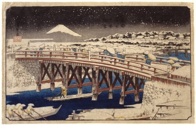 Nihonbashi en la nieve (xilografía en color) de Ando or Utagawa Hiroshige