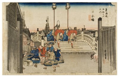 Nihonbashi: Vista matutina de la serie Las cincuenta y tres estaciones del Tokaido de Ando or Utagawa Hiroshige