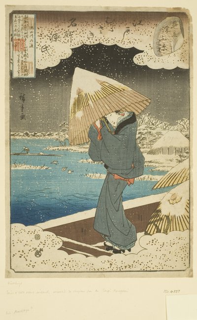 Parodia del Capítulo Ukifune: Ferry en el Río Sumida de Ando or Utagawa Hiroshige