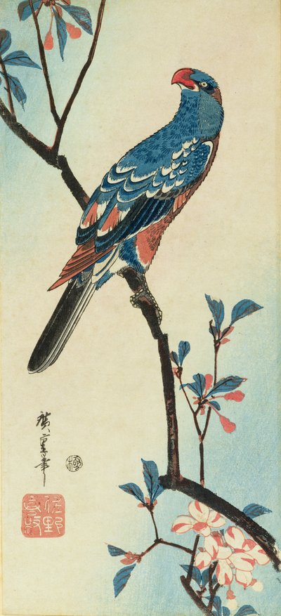 Loro en una Rama de Ando or Utagawa Hiroshige