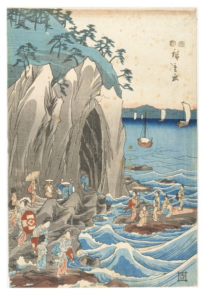 Peregrinación a la exhibición de la estatua de Benzaiten en el santuario principal de Iwaya en Enoshima en la provincia de Sagami, c.1847-1852 de Ando or Utagawa Hiroshige